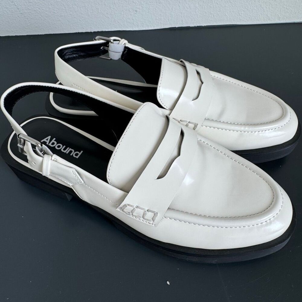 NEW Abound Patent White Sling Back Chunky Preppy Loafer Size 7 M Y2K - Picture 2 of 5